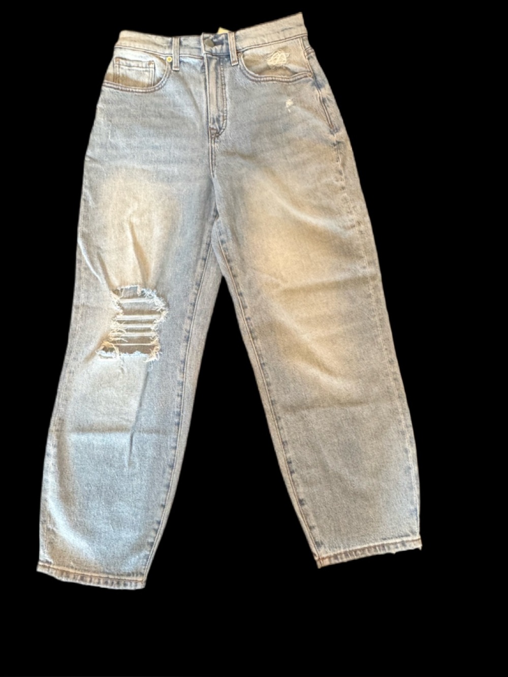Evereve Ever Vintage Barrel Light Blue Denim Jeans Distressed